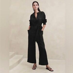 Banana Republic Black Lisa Linen Wide Leg Jumpsuit - M